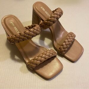 JENN ARDOR Chunky Heel Square Toe Strappy Braided Nude Sandals Women’s S…